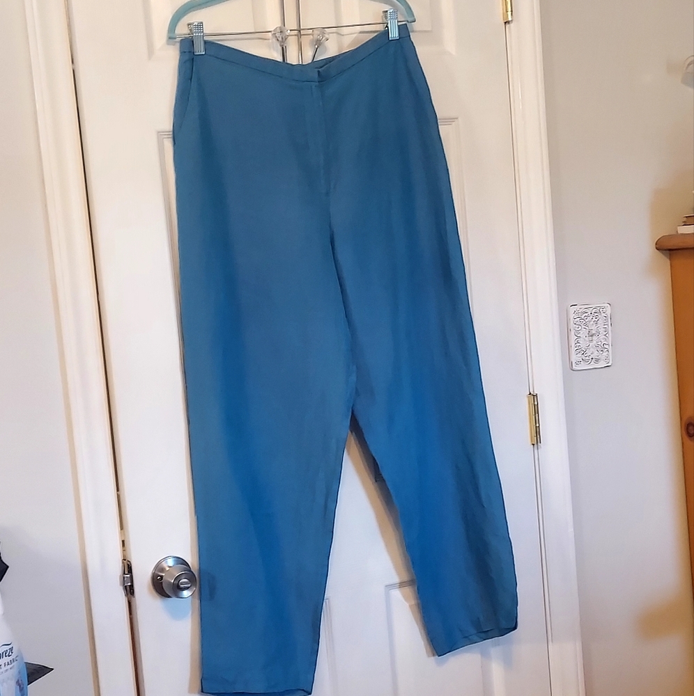 Eileen Fisher Irish Linen Cropped Pants Blue Large Lagenlook Cottagecore Coastal